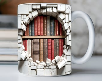3D Book Mug Wrap, 11oz And 15 Oz Mug Design, 3D Bookshelf Mug Sublimation, 3D Mug Wrap, 11oz Mug Png, 15oz Mug PNG Book Lover Mug Coffee Mug