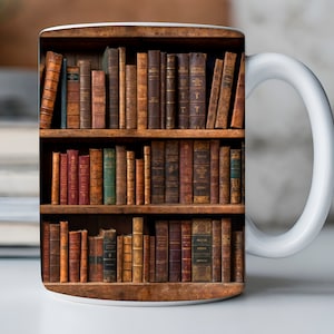 3D Book Mug Wrap, 11oz And 15 Oz Mug Design, 3D Bookshelf Mug Sublimation, 3D Mug Wrap, 11oz Mug Png, 15oz Mug PNG Book Lover Mug Coffee Mug