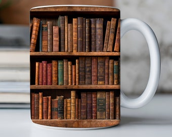 3D Book Mug Wrap, 11oz And 15 Oz Mug Design, 3D Bookshelf Mug Sublimation, 3D Mug Wrap, 11oz Mug Png, 15oz Mug PNG Book Lover Mug Coffee Mug