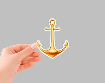Golden anchor sticker, perfect for nautical decor, laptops, water bottles, or as a symbol of strength and stability.