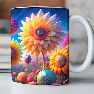 3D Bright Flower Mug, Colorful Flower Mug, Wedding Mug Design, Floral Mug PNG, 3D Mug, 11oz,15oz Mug Sublimation Wrap, Digital Download