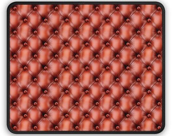 Gaming Mouse Pad. Luxurious leather texture gaming mouse pad with tufted button design, perfect for elegant desk setups.