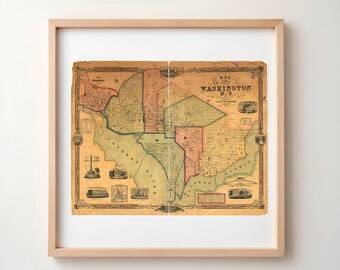 Washington 1851 / Old map digital poster / Vintage poster / Printable cartography Interior decor / INSTANT DOWNLOAD / Lloyd Van Derveer