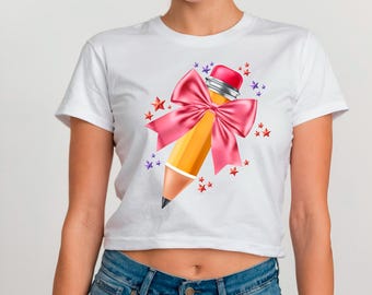 Teacher Png design for sublimation printing, Trendy teacher Png designs for t-shirts, Beautiful pencil with pink bow