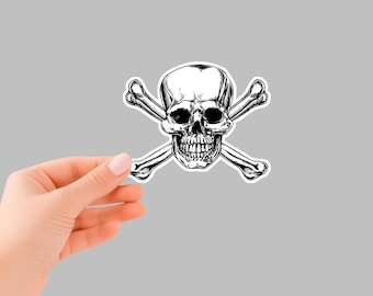 Bold skull and crossbones sticker, perfect for laptops, skateboards, cars, or any edgy decor.