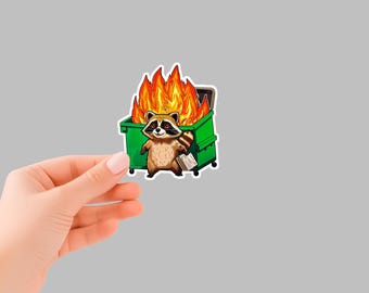 面白いアライグマとゴミ箱の火災のステッカー。ノートパソコン、ウォーターボトル、プランナーにユーモアを加えるのに最適です。