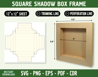 Square Shadow Box Frame SVG for Cricut, Shadow Box Template, 3D Shadow Box Template, Paper Box Frame, Cardstock Frame Svg, Square Shadow Box