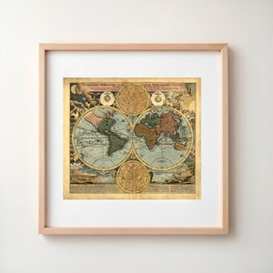 世界 / 古地図デジタルポスター / ビンテージポスター / 印刷可能な地図作成インテリア装飾 / 地球儀地図イラスト / 即時ダウンロード