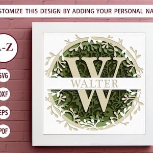 Caja de sombras de monograma dividido en 3D con letras de la A a la Z. Nombre personalizado, iniciales de familia SVG, archivos Cricut con pautas simples