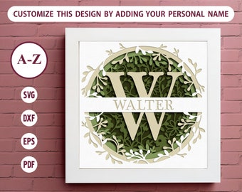 3D Split Monogram Shadow Box featuring letters from A to Z. Personalized Name, Family Initials SVG, Cricut Files with Simple Guidelines