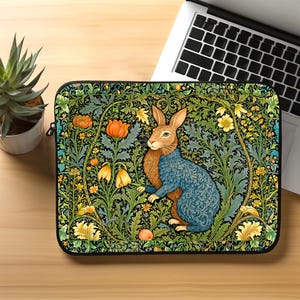 Laptop Sleeve. Elegant Laptop Sleeve featuring a William Morris-inspired rabbit design, perfect for art lovers and   unique style