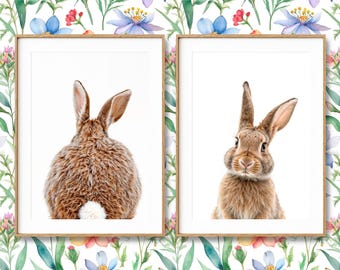 Set of 2 Bunny Prints ~ Nursery Wall Art ~ Baby Animal Posters for Kids ~ Instant Digital Downloadable