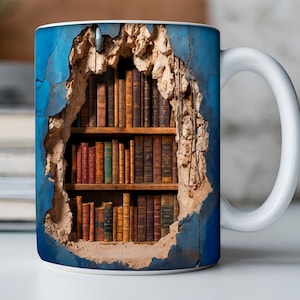 3D Bookshelf Mug Sublimation, 3D Book Mug Wrap, 11oz And 15 Oz Mug Design, 3D Mug Wrap, 11oz Mug Png, 15oz Mug PNG Book Lover Mug Coffee Mug