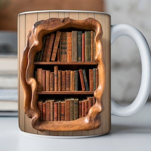 3D Book Mug Wrap, 11oz And 15 Oz Mug Design, 3D Bookshelf Mug Sublimation, 3D Mug Wrap, 11oz Mug Png, 15oz Mug PNG Book Lover Mug Coffee Mug
