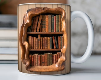 3D Book Mug Wrap, 11oz And 15 Oz Mug Design, 3D Bookshelf Mug Sublimation, 3D Mug Wrap, 11oz Mug Png, 15oz Mug PNG Book Lover Mug Coffee Mug