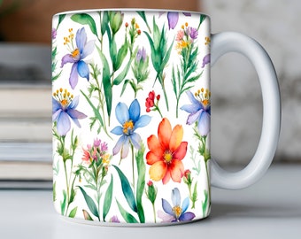 Pressed Flowers Mug, Boho Wildflowers Cottagecore Coffee Mug, Vintage ...