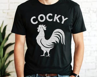 Unisex Garment-Dyed T-shirt. Mens Rooster Shirt,  Cockerel Shirt, Cool Tees, Mens Cocky Shirt, Funny Bird Shirt, Farm Owners Gift