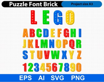 Puzzle Font Brick Font Svg Bricks Svg Letters for Cricut SVG, Leg Font Toys Brick Letter Svg Png Eps AI