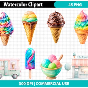 Urodziny lodów PNG Clipart | 45 Lody Akwarela Clipart PNG Pobieranie Cyfrowe | Pastel Lody Wafel Miska Lody Samochód Clipart