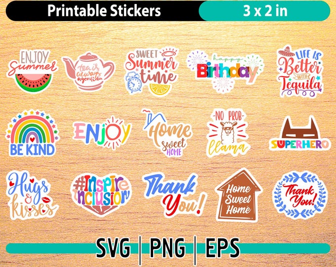 Boho Inspirational Quotes Svg Png Bundle, Printable Stickers ...