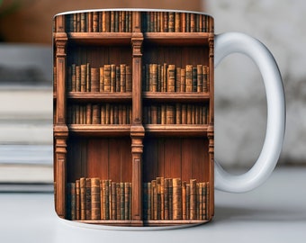 3D Book Mug Wrap, 11oz And 15 Oz Mug Design, 3D Bookshelf Mug Sublimation, 3D Mug Wrap, 11oz Mug Png, 15oz Mug PNG Book Lover Mug Coffee Mug
