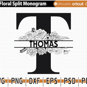 Floral Split Monogram svg, jpg, png, dxf, Flower Monogram Clipart, Floral Letter Graphic, Alphabet Bundle