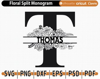Floral Split Monogram svg, jpg, png, dxf, Flower Monogram Clipart, Floral Letter Graphic, Alphabet Bundle