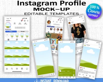 Instagram Mockup Canva Template | Editable Social Media Profile, Feed Planner | Reels & Post Preview | Digital Download