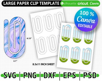 Large Paper Clip Template – Svg Png Pdf Dxf Eps | Canva Compatible | DIY Bookmark, Sublimation Design, Paperclip Bookmark Template, Easy Cut