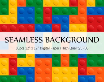Colorful Toy Bricks Digital Papers, Colorful Building Blocks Background, Scrapbook Papers - Instant Download