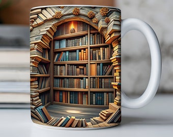 3D Book Mug Wrap, 11oz And 15 Oz Mug Design, 3D Bookshelf Mug Sublimation, 3D Mug Wrap, 11oz Mug Png, 15oz Mug PNG Book Lover Mug Coffee Mug