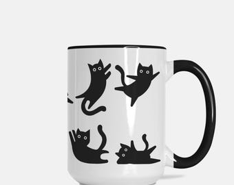 Tazza Deluxe 15oz. (Nero + Bianco), regali per gatti neri, tazza per gatti neri, regalo per proprietari di gatti, gatto nero, tazza per gatti, tazza per gatti, tazza da caffè per gatti