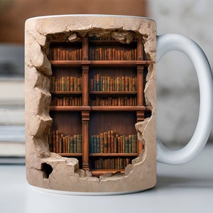 3D Bookshelf Mug Sublimation, 3D Book Mug Wrap, 11oz And 15 Oz Mug Design, 3D Mug Wrap, 11oz Mug Png, 15oz Mug PNG Book Lover Mug Coffee Mug