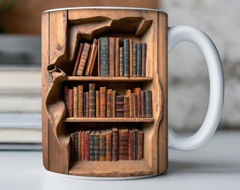 3D Book Mug Wrap, 11oz And 15 Oz Mug Design, 3D Bookshelf Mug Sublimation, 3D Mug Wrap, 11oz Mug Png, 15oz Mug PNG Book Lover Mug Coffee Mug