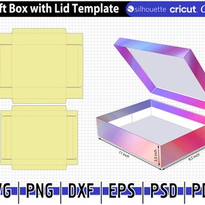 Caja de regalo con plantilla de tapa, archivos de corte de caja, caja cuadrada svg, plantilla de caja de pendiente, caja de regalo, caja de cubo, svg svg para cricut, corte láser Dxf