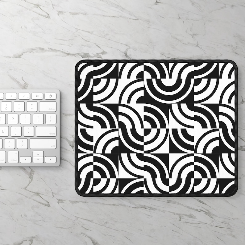 Gaming Mouse Pad. Black and white geometric gaming mouse pad with bold, symmetrical patterns, perfect for minimalist setups. image 1