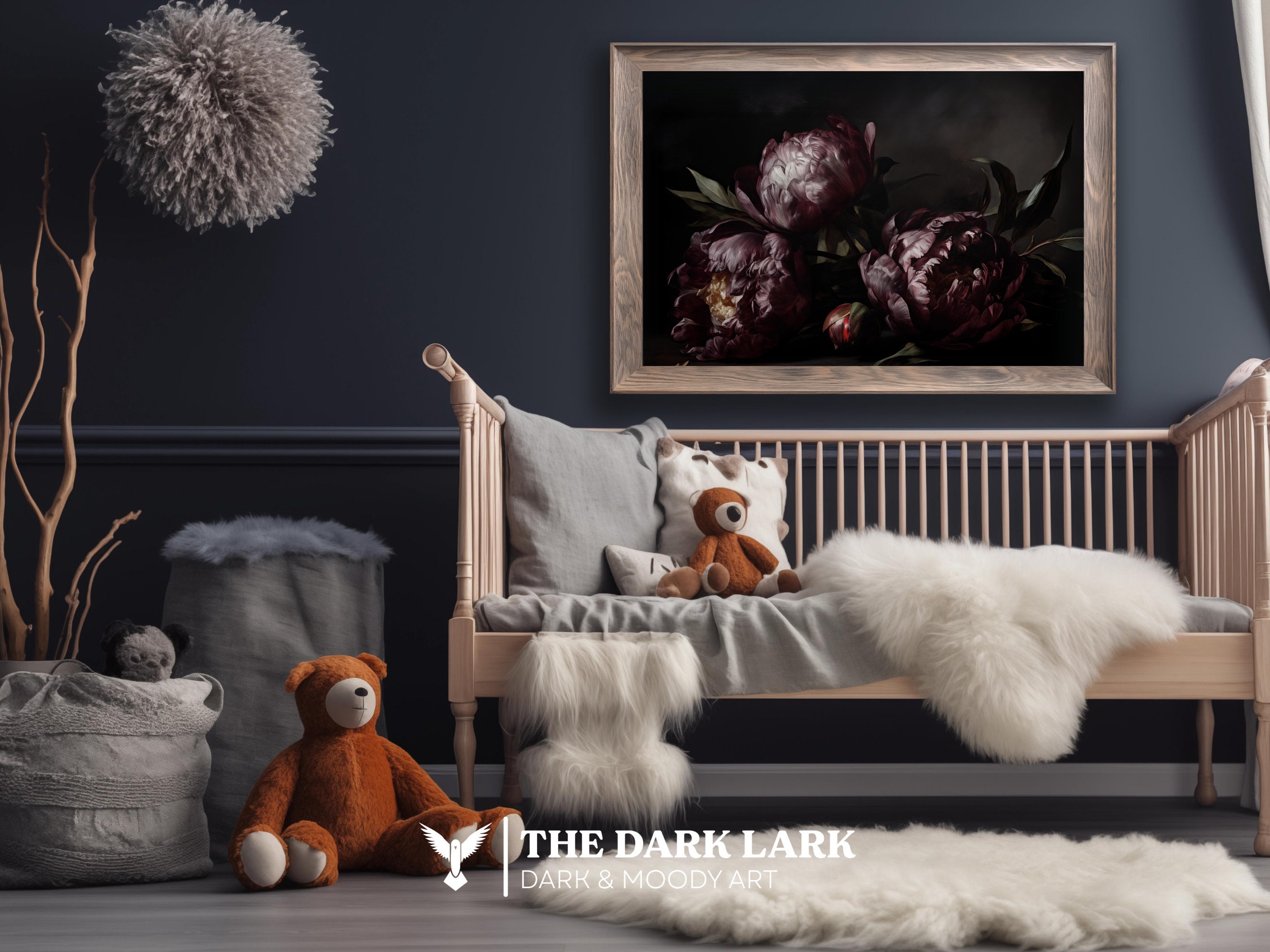 Moody Bedroom Dark Floral Art Print Moody Nursery Botanical Digital ...