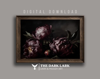 Moody Dark Floral Art Print Moody Botanical Digital Download Dark Floral Peony Wall Art Gift for Mom Moody Maximalist Flower Wall Decor