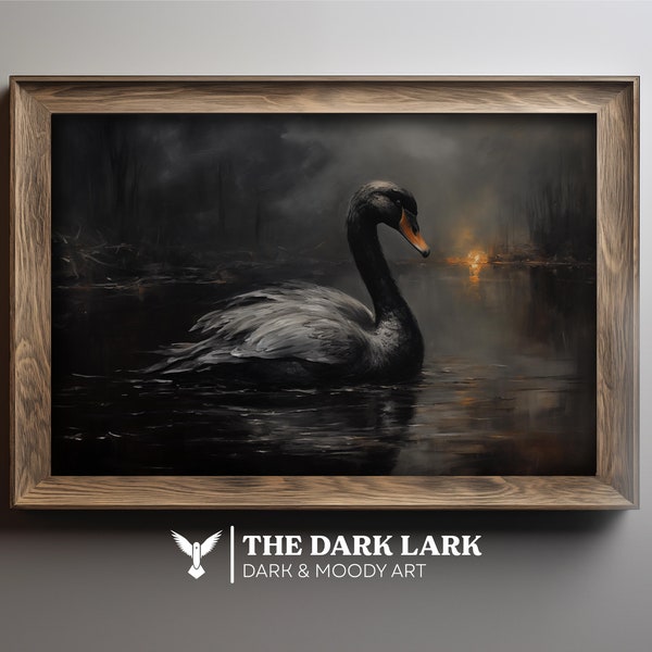 Sunset Black Swan PRINTABLE Digital Download Wall Art - Dark and Moody Animal Familiar - Rustic Vintage Style - Fantasy Cottagecore Academia