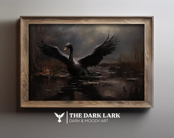 Black Swan PRINTABLE Digital Download Wall Art - Dark and Moody Animal Familiar - Rustic Vintage Style - Fantasy Cottagecore Academia