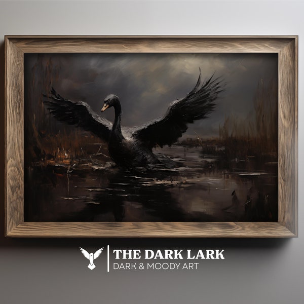 Black Swan PRINTABLE Digital Download Wall Art - Dark and Moody Animal Familiar - Rustic Vintage Style - Fantasy Cottagecore Academia