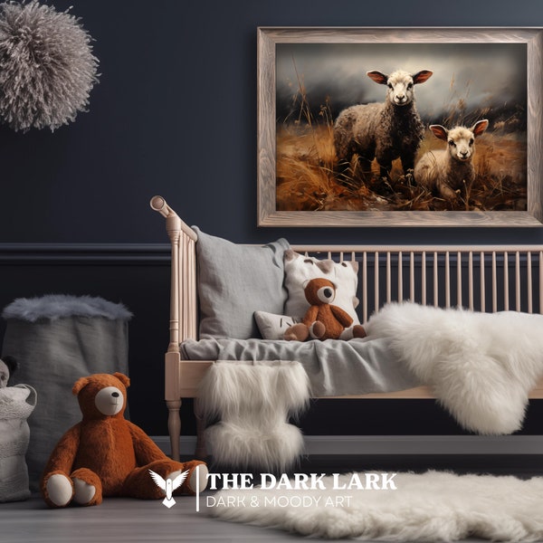 Moody Nursery PRINTABLE Digital Download Wall Art Dark and Moody Baby Decor Baby Nursery Lamb Wall Art Cottagecore Nursery Farmhouse Decor