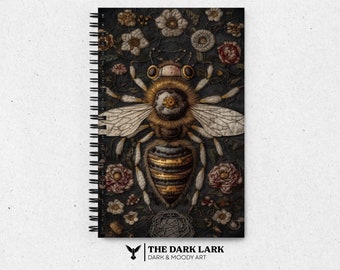 Dark Moody Bee Notebook Dark Academia Embroider Gothic Cottagecore Aesthetic Dotted Spiral Notebook Woodland Keepsake Notebook Familiar Gift