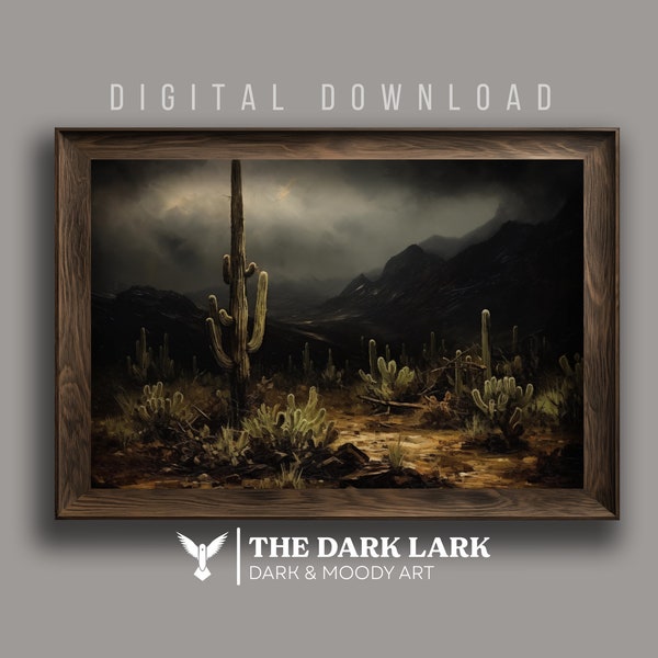 Cactus Desert Arizona Moody Wall PRINTABLE Dark and Moody House Decor Printed Wall Art Moody Desertcore  Desert Landscape Art Arizona Cactus