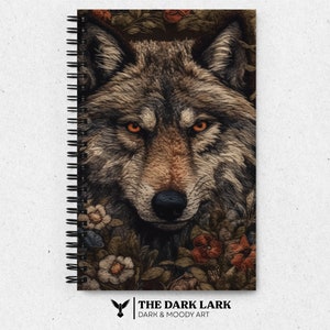 Dark Moody Wolf Notebook Dark Academia Embroider Gothic Cottagecore Aesthetic Dotted Spiral Notebook Woodland Keepsake Notebook Gift