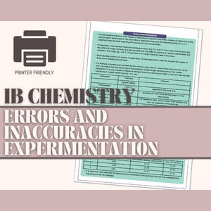 May include: A printable worksheet for IB Chemistry students about errors and inaccuracies in experimentation. The worksheet includes a table with instrument tolerance, typical values, and comments. The table lists a thermometer with a tolerance of ±0.25°C and a burette with a tolerance of ±0.05 cm.