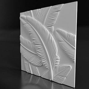 Könnte beinhalten: Weiße 3D-Wandverkleidung mit einem erhabenen Design aus überlappenden Federformen.