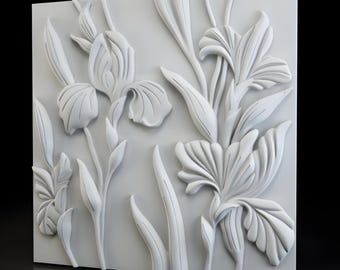 Iris - Molde 3D para paneles decorativos de pared de yeso, escayola o hormigón.