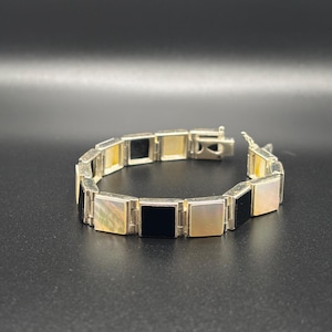 Vintage Onyx and Mother of Pearl Bracelet - Etsy