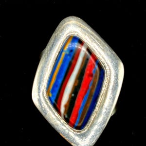 Vintage Jay King Desert Rose Trading Co. Sterling Silver Rainbow Calsilica Ring